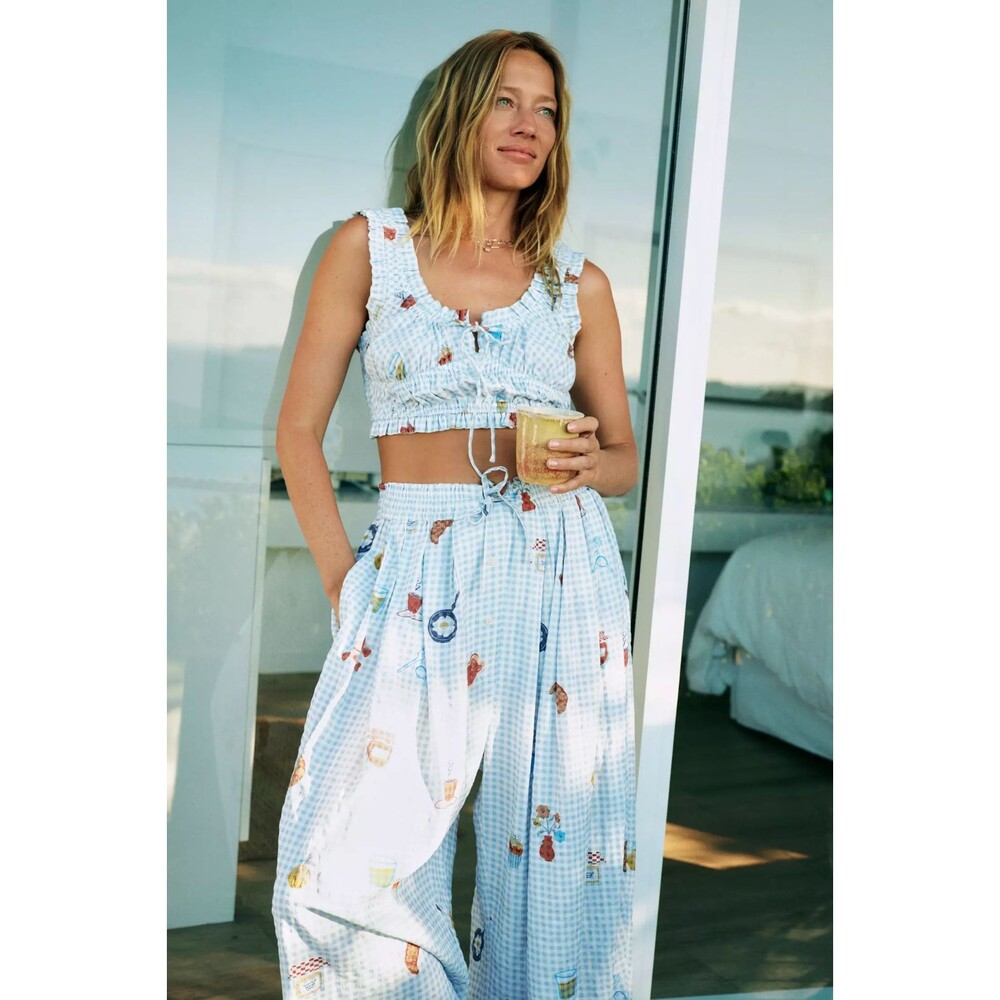 Anthropologie Seersucker Wide-Leg Barrel Lounge Pants Medium M NEW